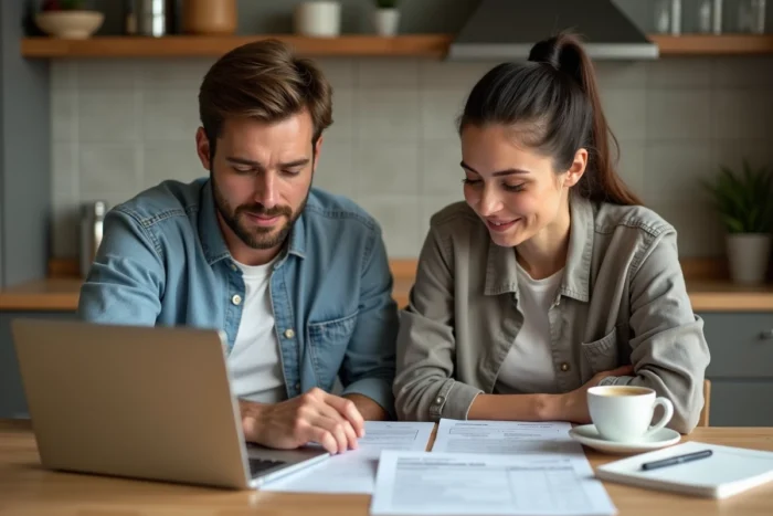 Couple consultant leur déclaration fiscale en ligne pour optimiser leur défiscalisation depuis chez eux